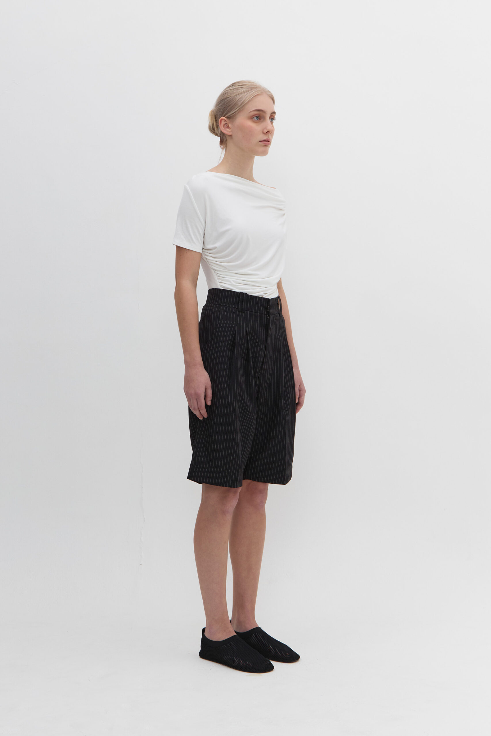 Beam Bermuda Pants in Black Stripe - Image 2