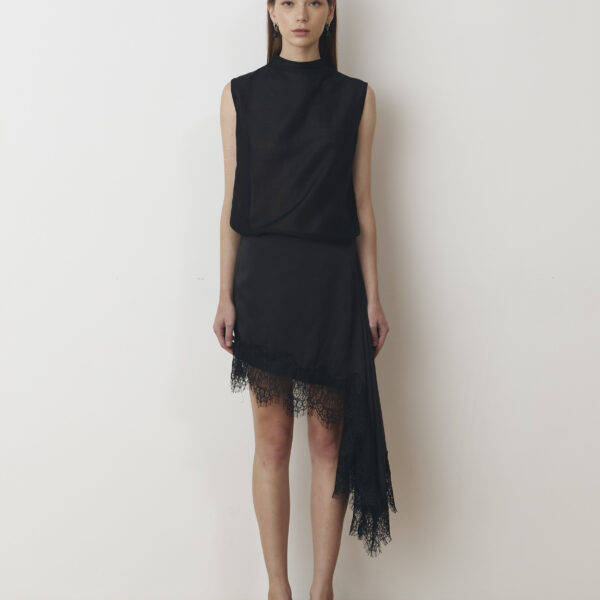 Asymmetrical Lace Skort in Black