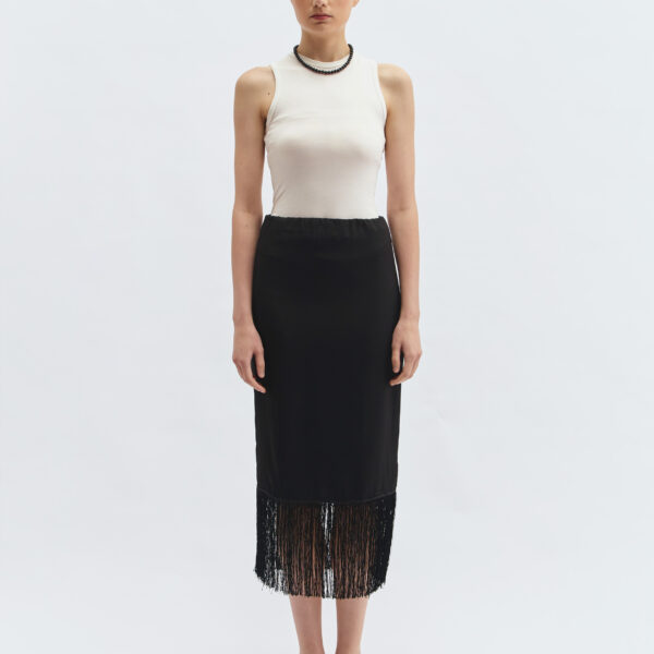 Fringe Midi Skirt in Black