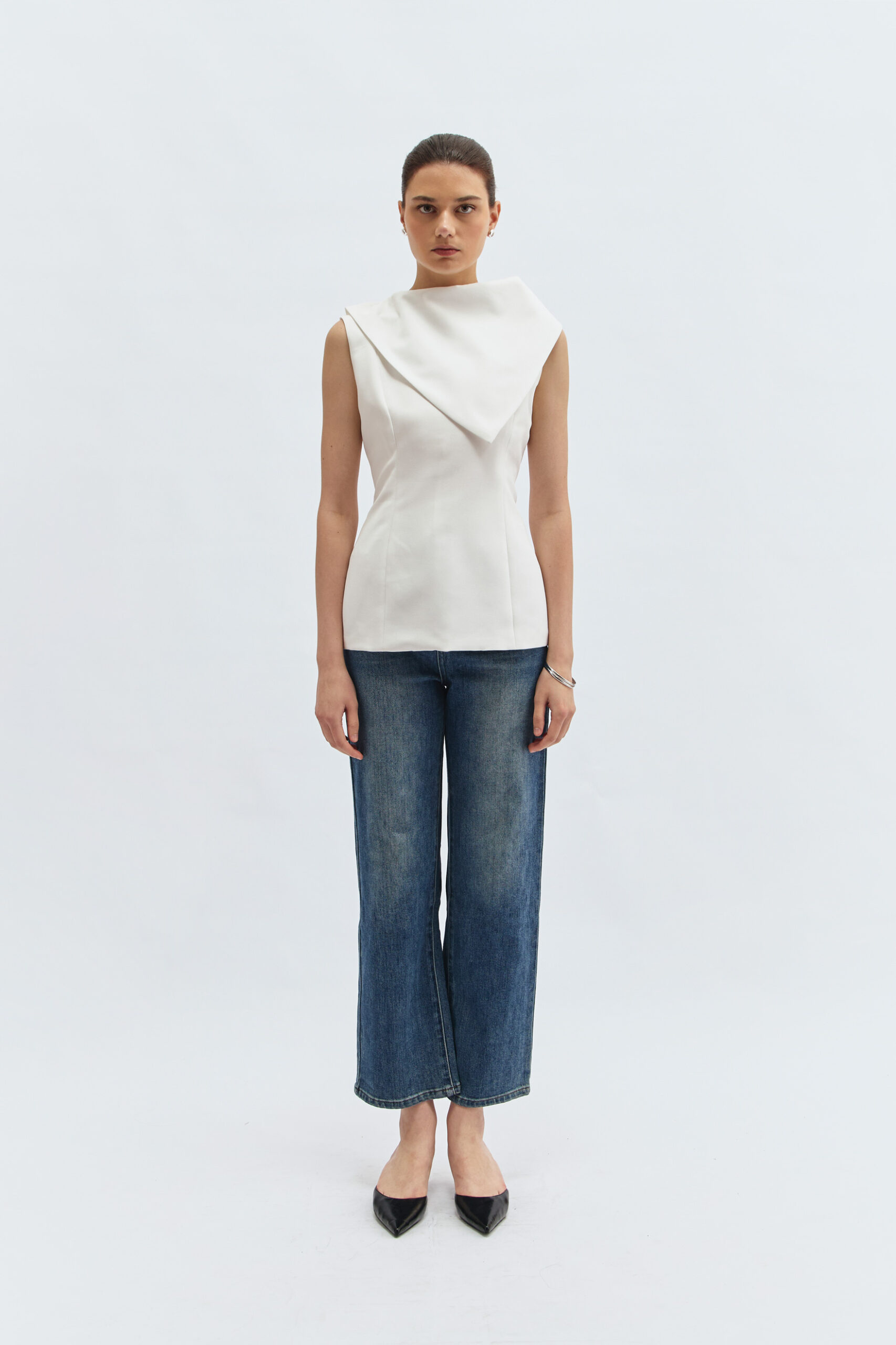 Bonnie Cape Sleeveless Blouse in Broken White