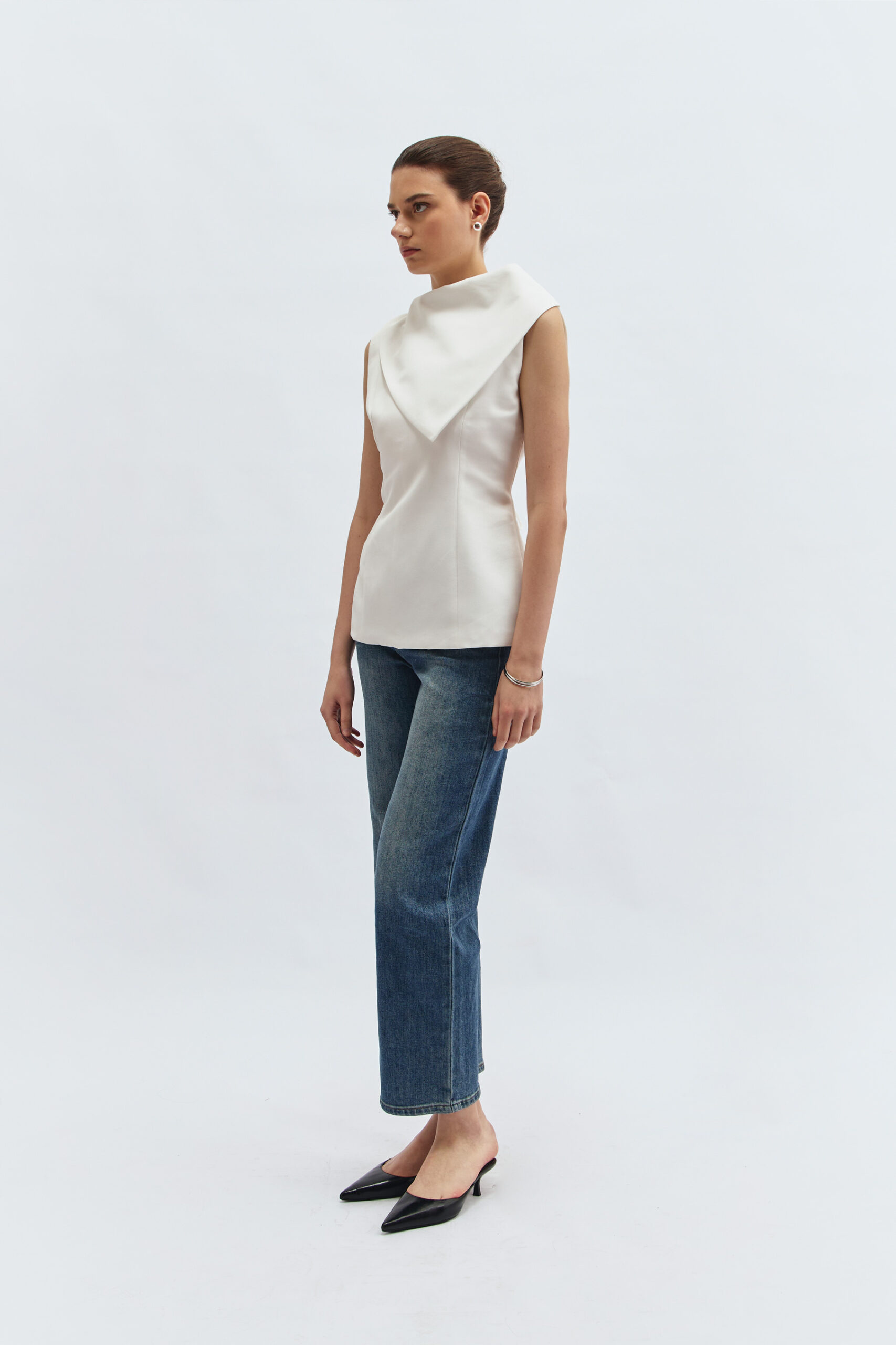 Bonnie Cape Sleeveless Blouse in Broken White - Image 2