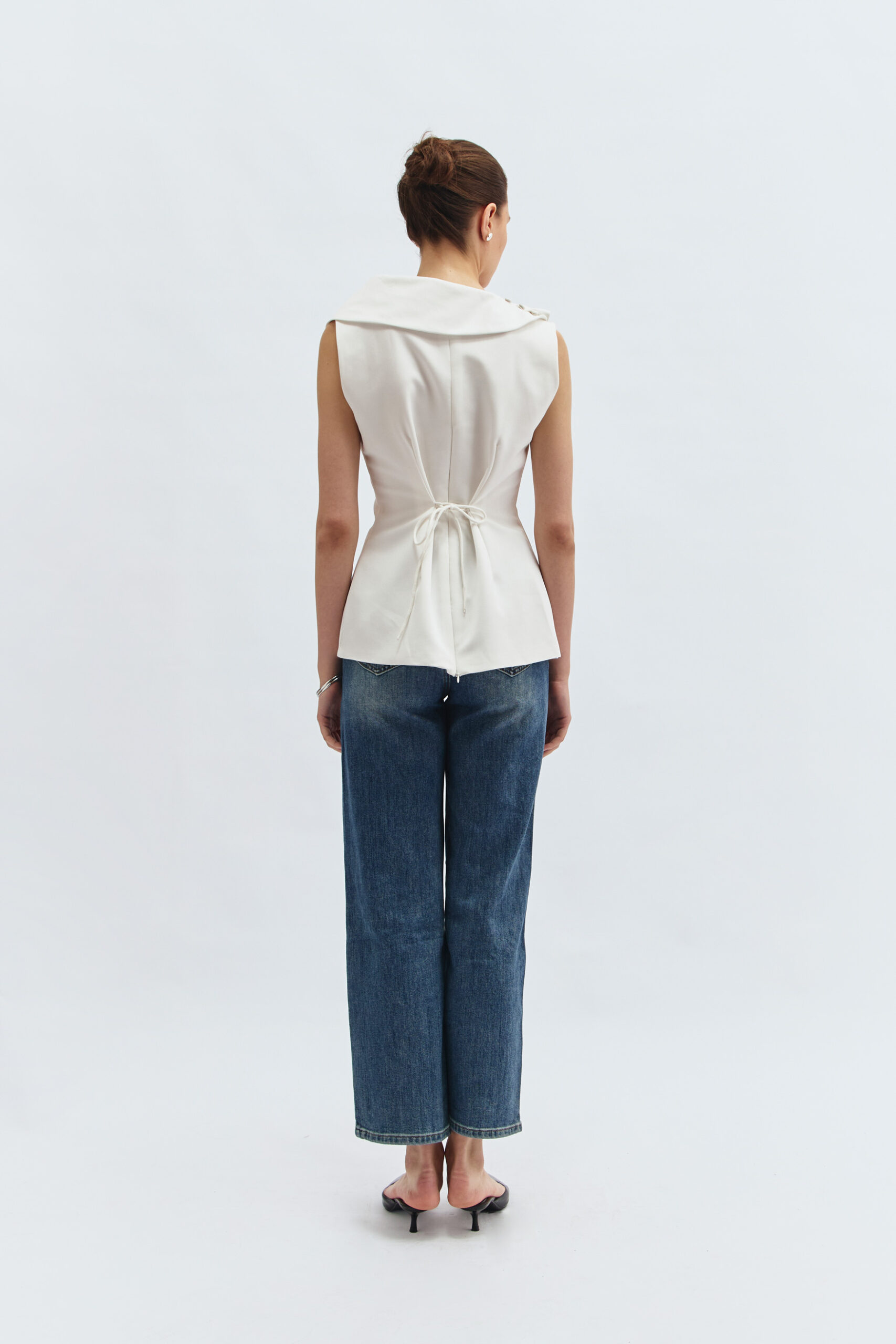 Bonnie Cape Sleeveless Blouse in Broken White - Image 3